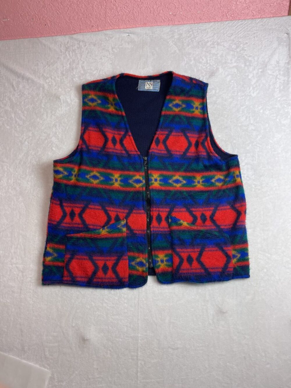 NS New York Women's Multi-Color Fleece Aztec Vest Size L 90s Vintage Zip Up